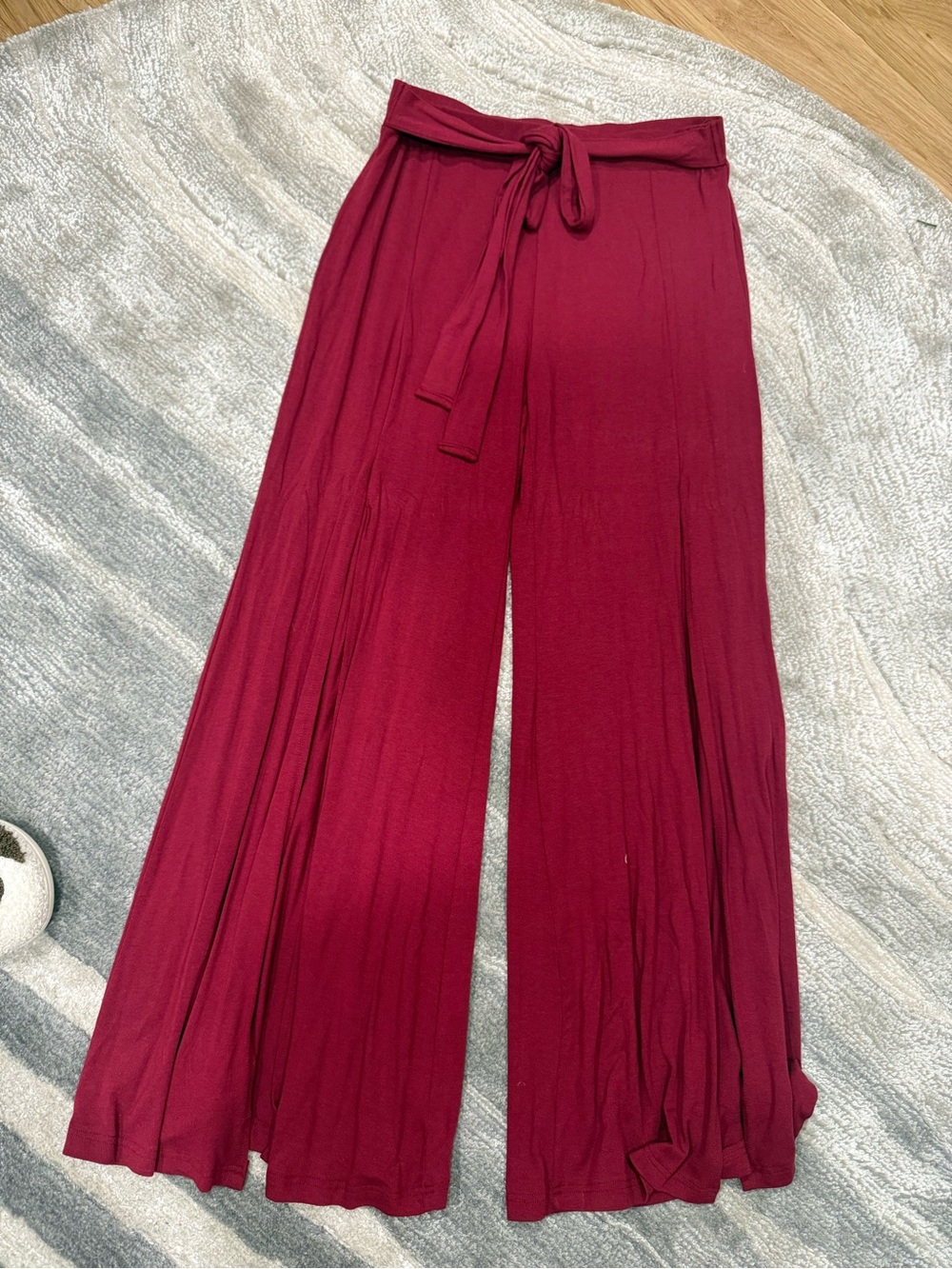 High-Rise Wide-Leg Tie-Waist Pants in Wine Red